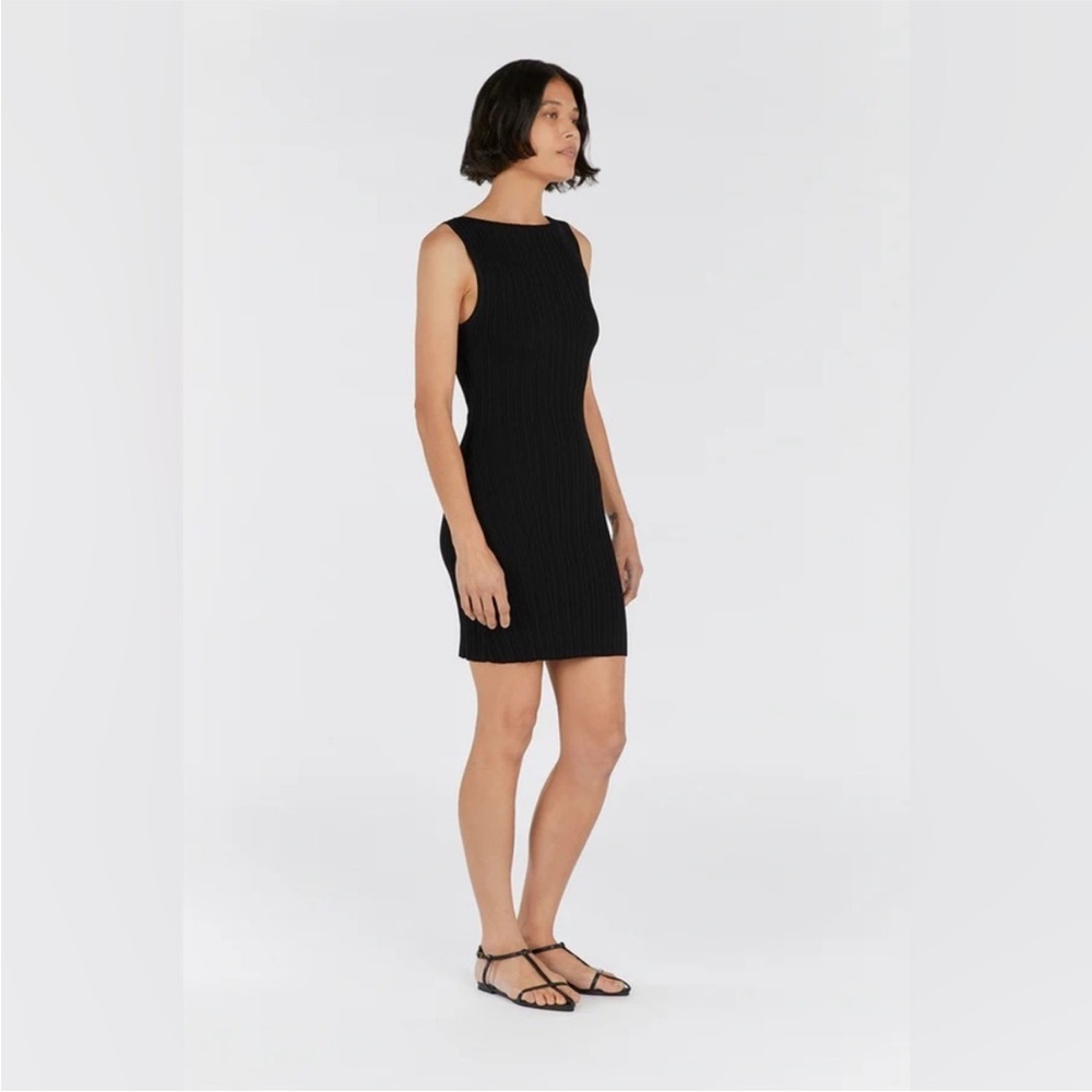DISSH The Sienna Knit Ribbed Mini Bodycon Dress in Black, size L
